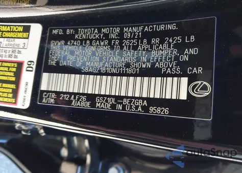 2022 Lexus Es 350 F Sport from USA, damaged, VIN 58AGZ1B10NU111801